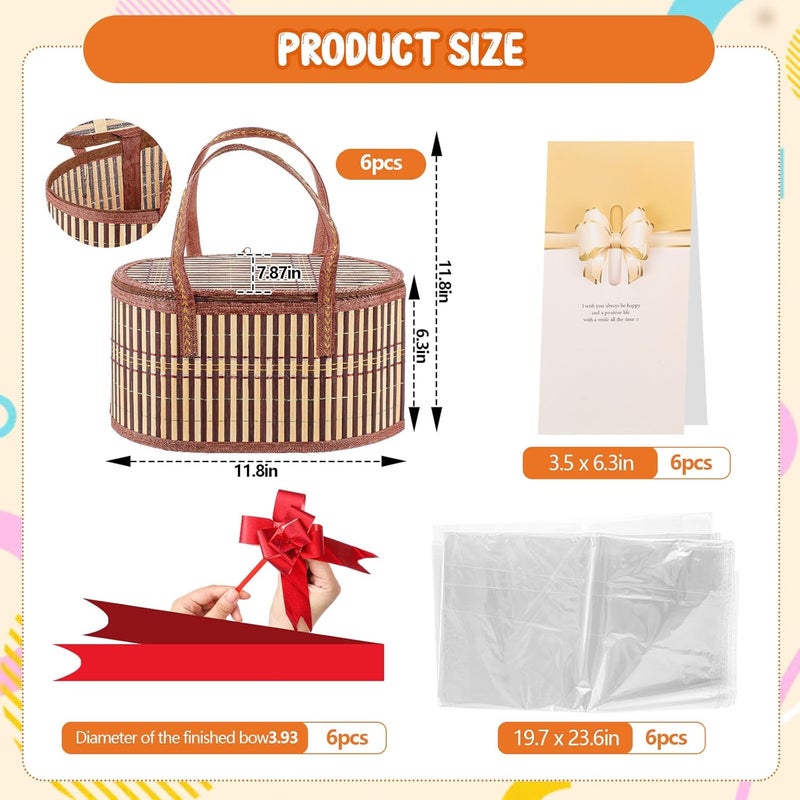 Tioncy 6 Set Baskets for Gifts Empty Bulk Large Woven Bamboo Gift Basket Kit with Handles Clear Cellophane Wrap Baskets for Baby Shower Birthday Party Wrapping Gift Bags CardsYellow - Image 2