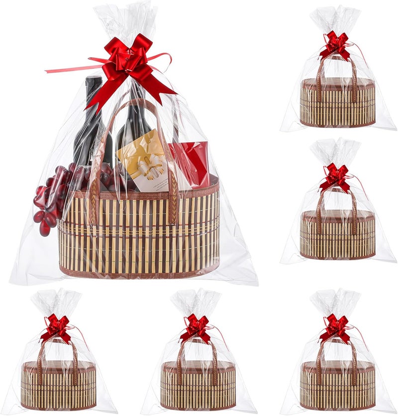 Tioncy 6 Set Baskets for Gifts Empty Bulk Large Woven Bamboo Gift Basket Kit with Handles Clear Cellophane Wrap Baskets for Baby Shower Birthday Party Wrapping Gift Bags CardsYellow - Image 1