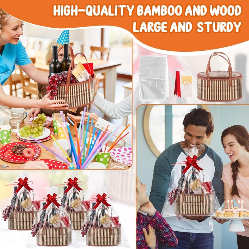 Tioncy 6 Set Baskets for Gifts Empty Bulk Large Woven Bamboo Gift Basket Kit with Handles Clear Cellophane Wrap Baskets for Baby Shower Birthday Party Wrapping Gift Bags CardsYellow - Image 4