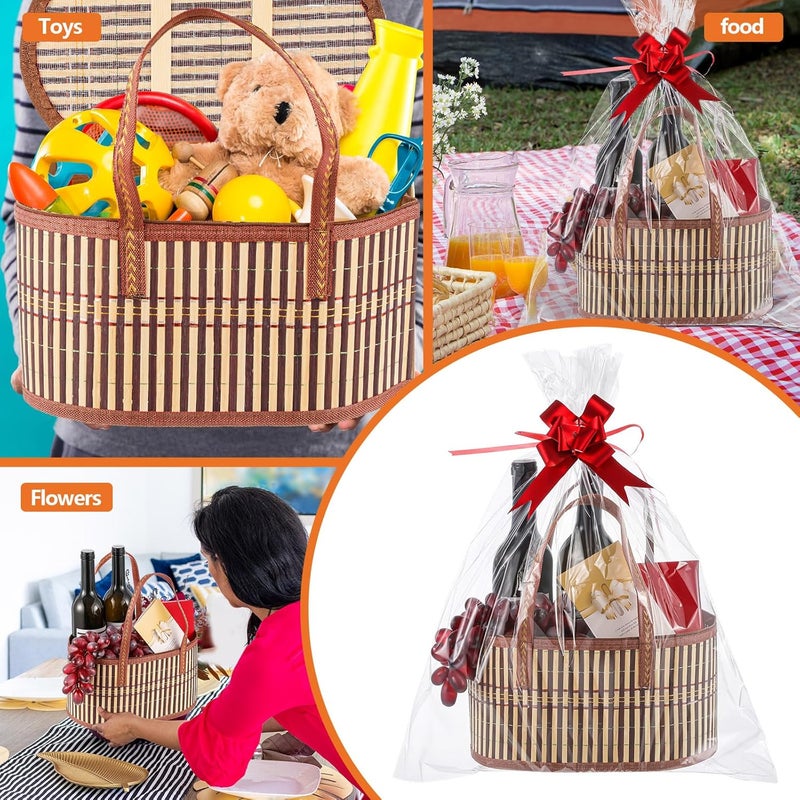 Tioncy 6 Set Baskets for Gifts Empty Bulk Large Woven Bamboo Gift Basket Kit with Handles Clear Cellophane Wrap Baskets for Baby Shower Birthday Party Wrapping Gift Bags CardsYellow - Image 5