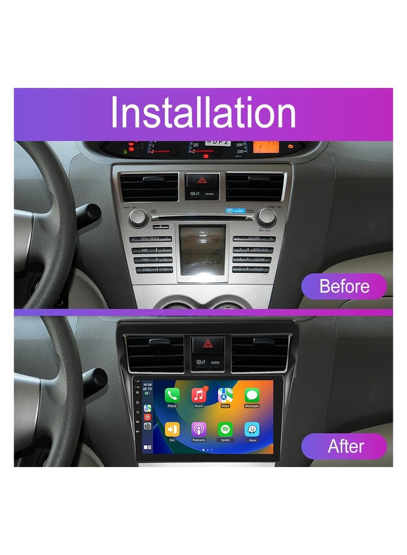 SHEZA STAR ستيريو سيارة أندرويد لسيارة تويوتا فيوس ياريس 2007-2012 6 جيجابايت رام 128 جيجابايت روم 9 بوصة يدعم بطاقة SIM، Apple Carplay، MirrorLink WiFi BT، شاشة لمس IPS 2.5D مع كاميرا AHD متضمنة - Image 2