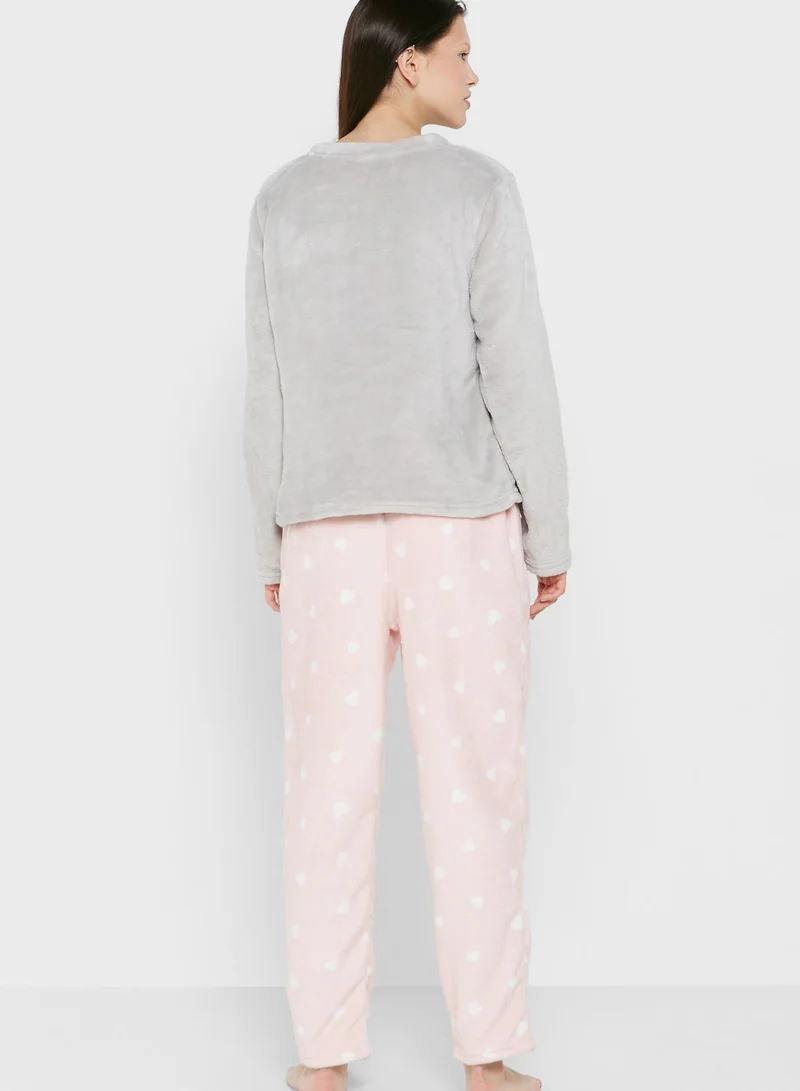 Ginger Cloud Print Fluffy Pyjama Set