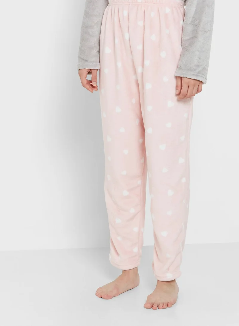 Ginger Cloud Print Fluffy Pyjama Set