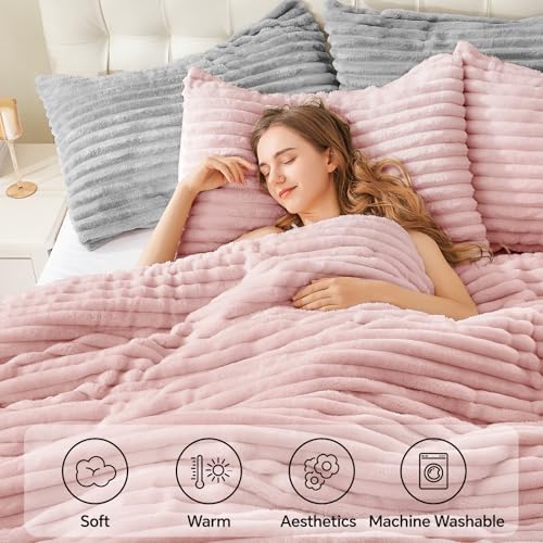 BEDELITE Fleece Twin Comforter Set -Super Soft & Warm Fluffy Pink Bedding, Luxury Fuzzy Heavy Bed Set for Winter with 1 Pillow case - Image 3