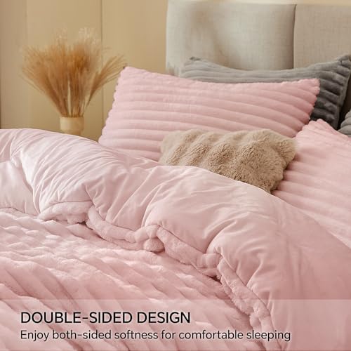 BEDELITE Fleece Twin Comforter Set -Super Soft & Warm Fluffy Pink Bedding, Luxury Fuzzy Heavy Bed Set for Winter with 1 Pillow case - Image 4