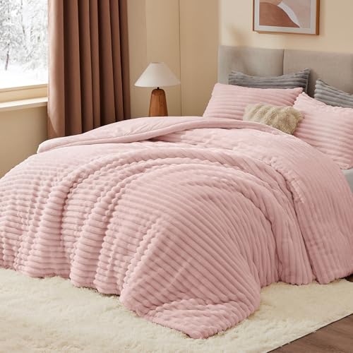 BEDELITE Fleece Twin Comforter Set -Super Soft & Warm Fluffy Pink Bedding, Luxury Fuzzy Heavy Bed Set for Winter with 1 Pillow case - Image 2