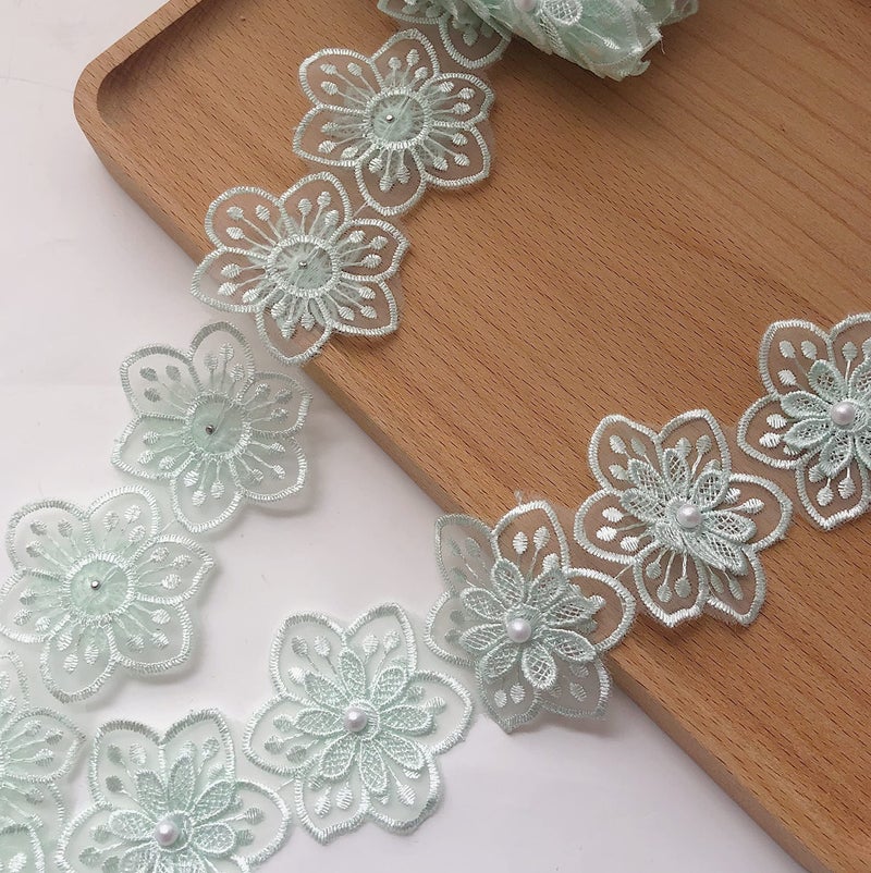 Simpless 3Yards White Flower Lace Pearl Trim,Embroidered Sewing Lace Applique for DIY Sewing Crafts Wedding Dress Home dÃ©cor - Image 2
