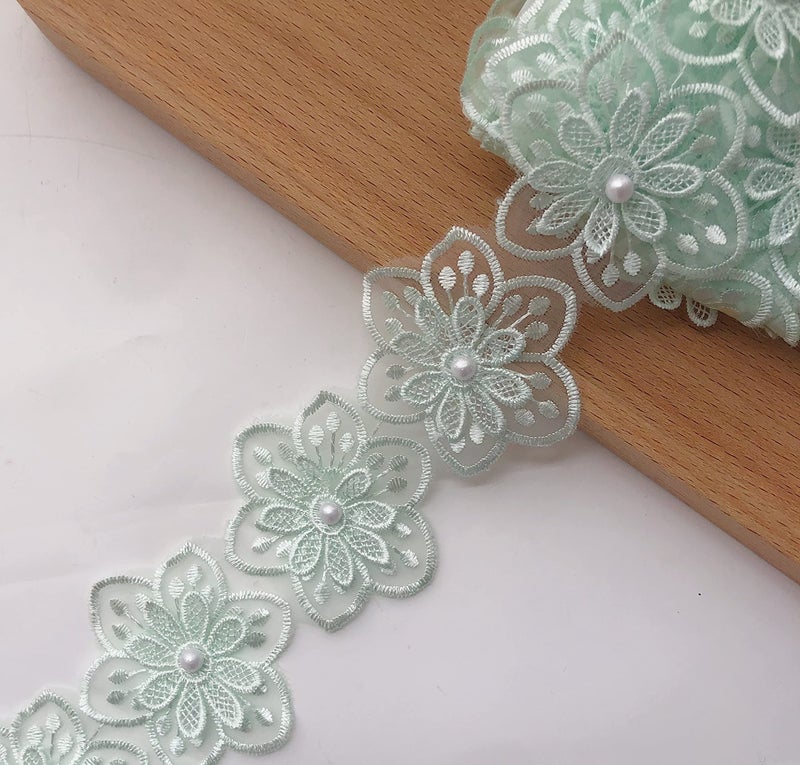 Simpless 3Yards White Flower Lace Pearl Trim,Embroidered Sewing Lace Applique for DIY Sewing Crafts Wedding Dress Home dÃ©cor - Image 1