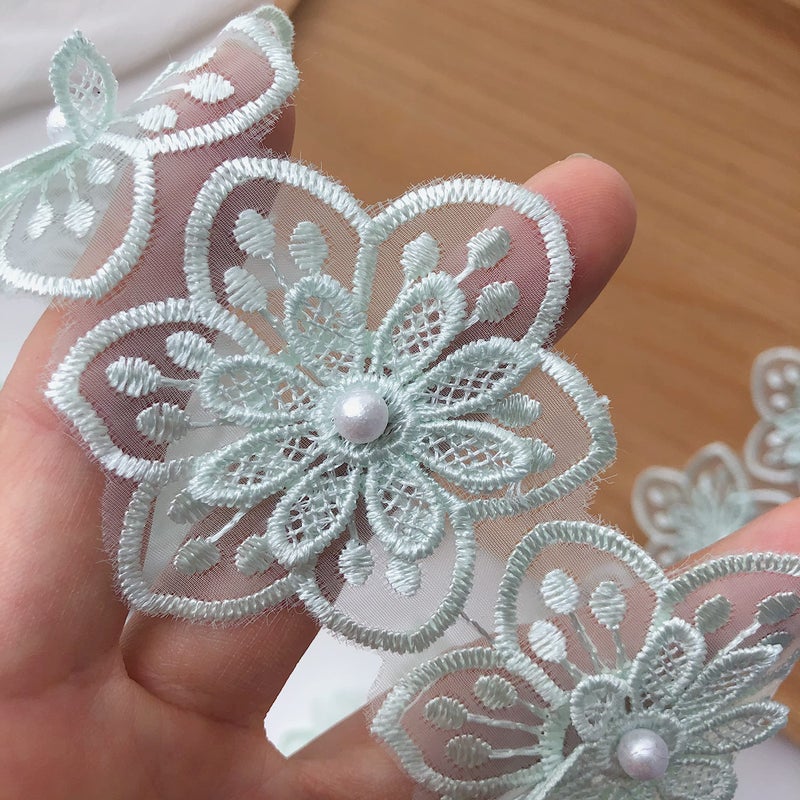 Simpless 3Yards White Flower Lace Pearl Trim,Embroidered Sewing Lace Applique for DIY Sewing Crafts Wedding Dress Home dÃ©cor - Image 4