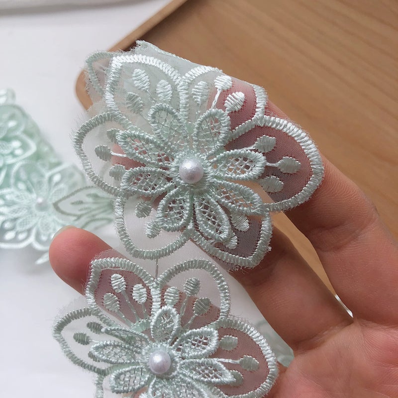 Simpless 3Yards White Flower Lace Pearl Trim,Embroidered Sewing Lace Applique for DIY Sewing Crafts Wedding Dress Home dÃ©cor - Image 3