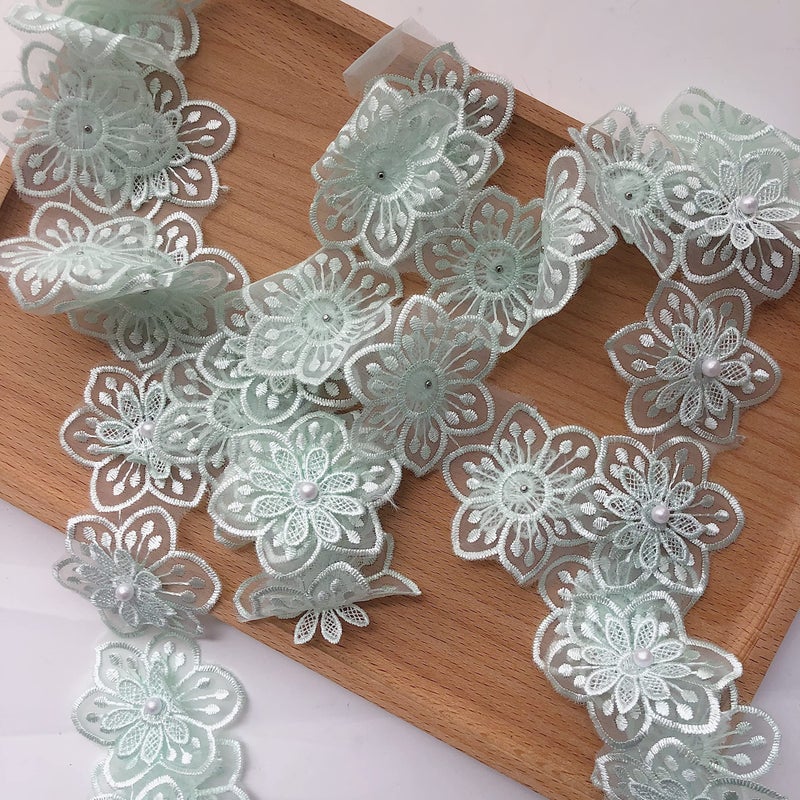 Simpless 3Yards White Flower Lace Pearl Trim,Embroidered Sewing Lace Applique for DIY Sewing Crafts Wedding Dress Home dÃ©cor - Image 5