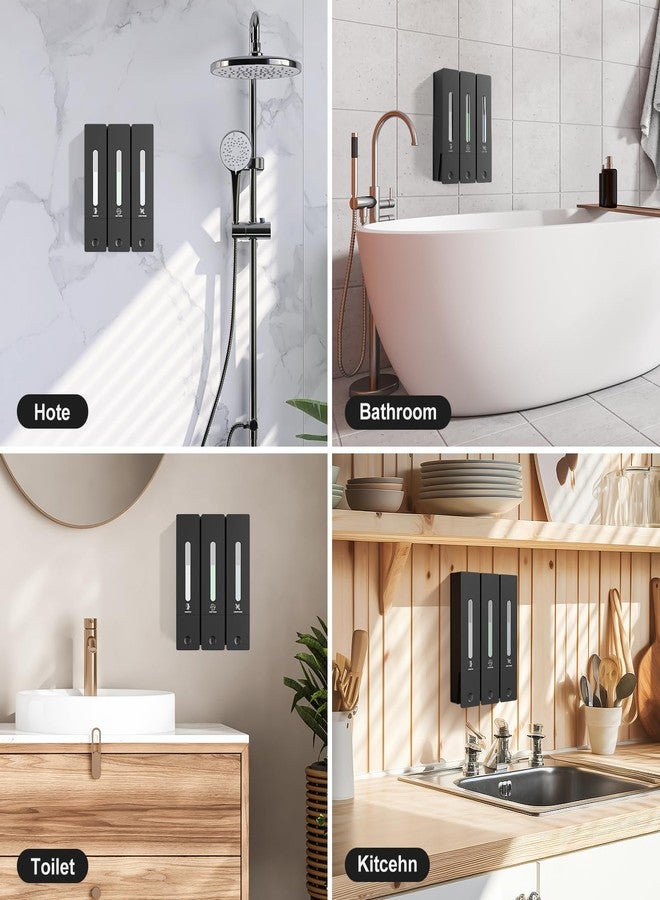 Aeakey Shampoo and Conditioner Dispenser - Wall-Mounted 3-Chamber Shower Soap Dispenser, No-Drill, 1200ML Capacity, for Bathroom & Hotel - Image 3