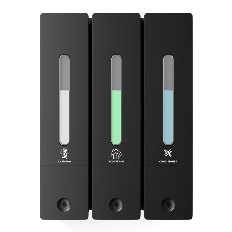 Aeakey Shampoo and Conditioner Dispenser - Wall-Mounted 3-Chamber Shower Soap Dispenser, No-Drill, 1200ML Capacity, for Bathroom & Hotel - Image 1