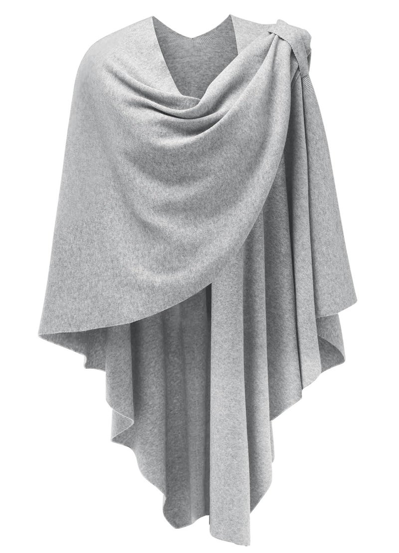 PULI Womens Grey Large Cross Front Poncho Sweater Wrap Topper Knitted Elegant Shawls Cape for Fall Winter - Image 1