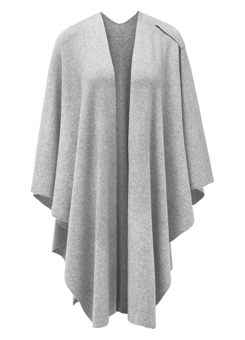 PULI Womens Grey Large Cross Front Poncho Sweater Wrap Topper Knitted Elegant Shawls Cape for Fall Winter - Image 4