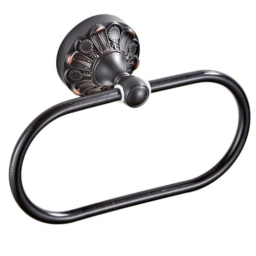 Celbon Antique Oval Towel Ring Holder Brass Material Towel Ring for Towel Storage Wall Mounted Towel Hanger Rack for Bathroom Toilet (Black) - Image 1