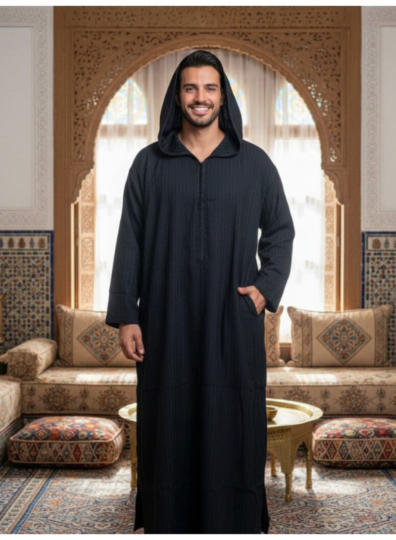 Men's shirt, nightgown, Moroccan robe, comfortable fit, luxury men's gifts, men's comfortable house robe, long-sleeved Moroccan shirt, men's summer long-sleeved shirt, long-sleeved shirt, men's seven-sleeved robe with comfortable hood, gifts for men - Image 1