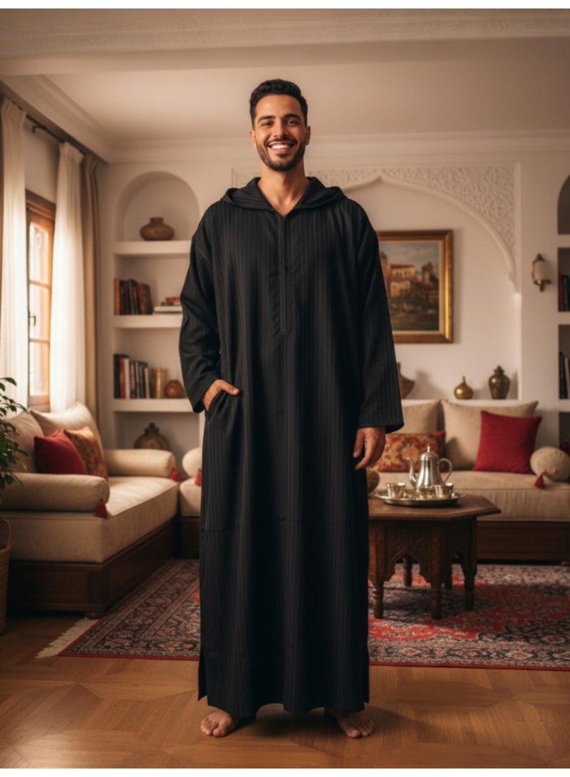 Men's shirt, nightgown, Moroccan robe, comfortable fit, luxury men's gifts, men's comfortable house robe, long-sleeved Moroccan shirt, men's summer long-sleeved shirt, long-sleeved shirt, men's seven-sleeved robe with comfortable hood, gifts for men - Image 2