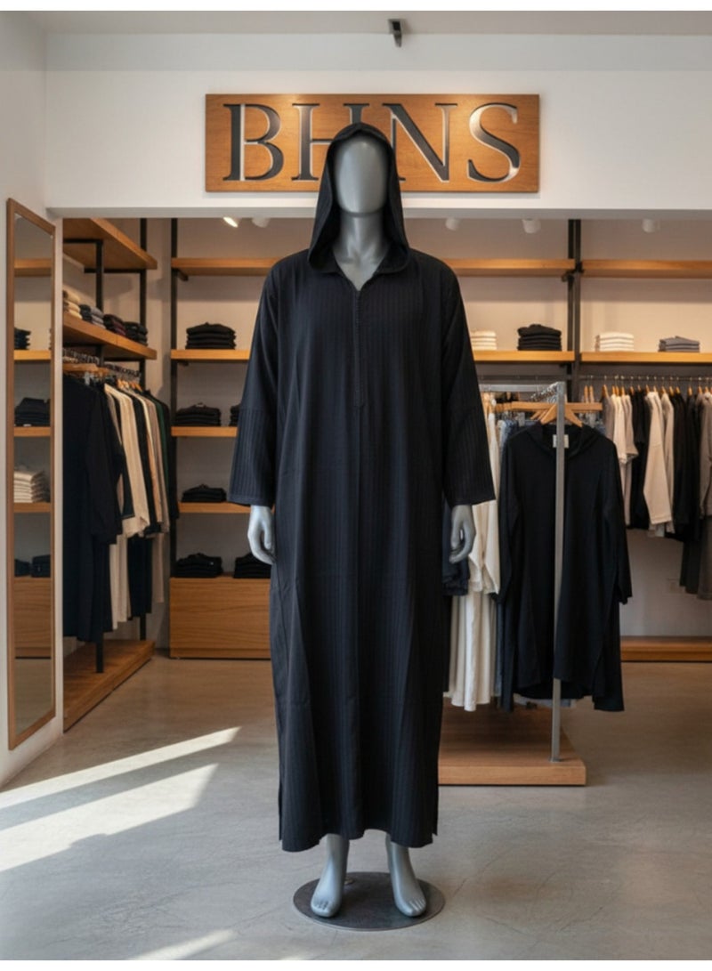 Men's shirt, nightgown, Moroccan robe, comfortable fit, luxury men's gifts, men's comfortable house robe, long-sleeved Moroccan shirt, men's summer long-sleeved shirt, long-sleeved shirt, men's seven-sleeved robe with comfortable hood, gifts for men - Image 3