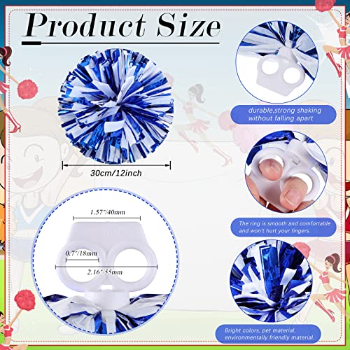 Deekin 12 Pcs Cheerleading Pom Poms Cheerleader Squad Spirited Fun Pompoms 12 Inch Metallic Foil Cheer Pom Poms with Handle Flowers for Sport Team Dance Costume Party 50g Weight EachBlue and White - Image 3