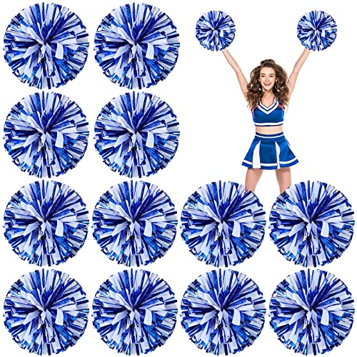 Deekin 12 Pcs Cheerleading Pom Poms Cheerleader Squad Spirited Fun Pompoms 12 Inch Metallic Foil Cheer Pom Poms with Handle Flowers for Sport Team Dance Costume Party 50g Weight EachBlue and White - Image 1