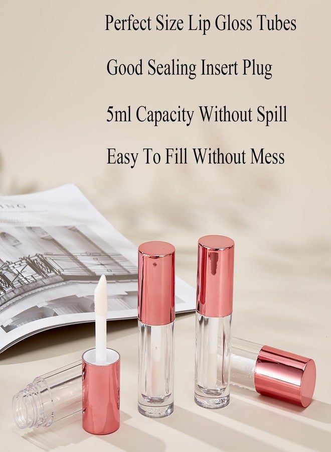 Qeuly 6ml Empty Lip Gloss Tubes, Clear Mini Lip Gloss Tubes, Lip Balm Tubes Containers with Lip Gloss Applicator Wands for Women Girls DIY Makeup Lipgloss Making Kit (D25xH86mm) (Rose Gold) - Image 2