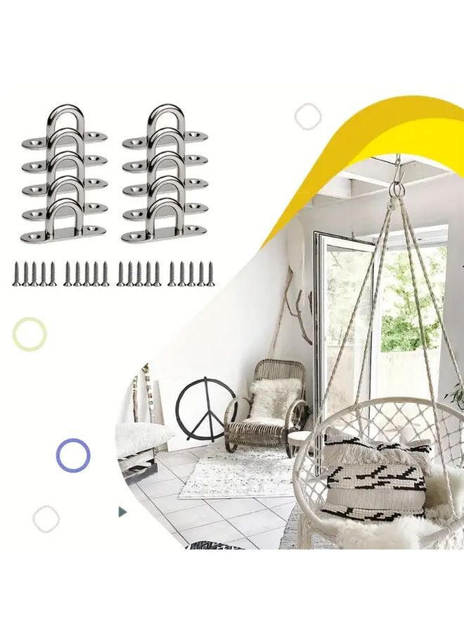 10pcs 304 Stainless Steel Ceiling Hooks Heavy Duty M5 Threaded Eye Plates Wall Mounted - Image 2