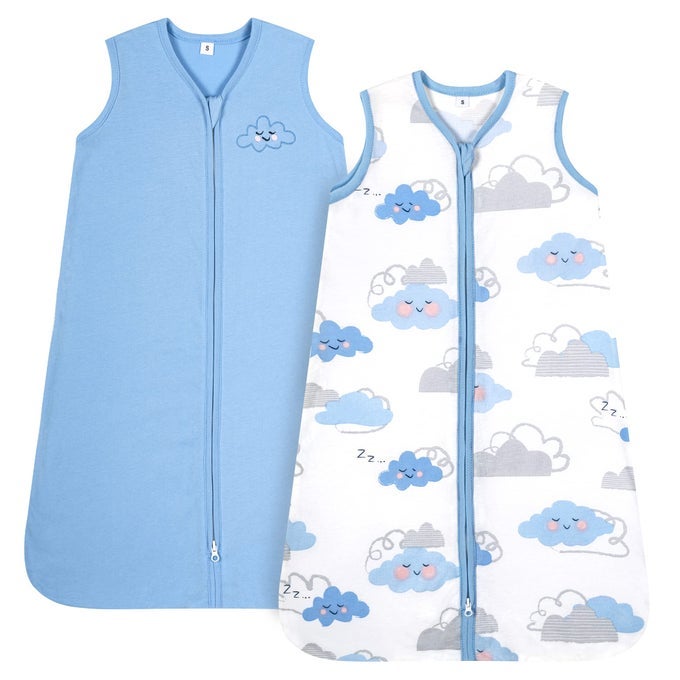 SLEEP SACK 06 MONTHS 05 TOG BABY WEARABLE BLANKET WITH 2WAY ZIPPER EXTRA SOFT COTTON SLEEVELESS SLEEPING SACK 2 PACK SMALL CLOUD BLUE