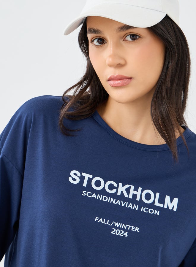 Styli Slogan Print Round Neck Oversized T-Shirt - Image 3