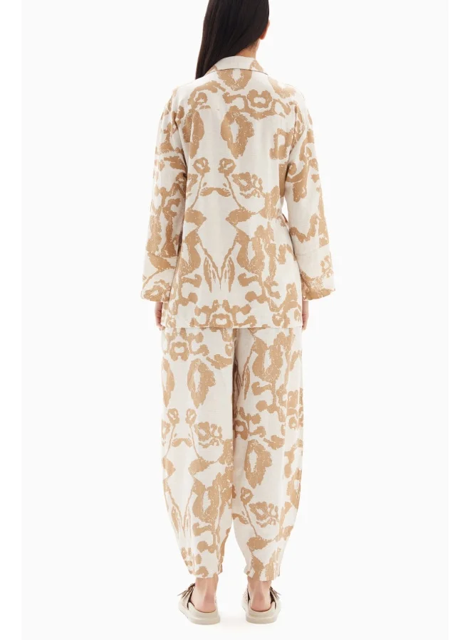 Wecre8 Beige Abstract Printed Set of Blouse with Trousers