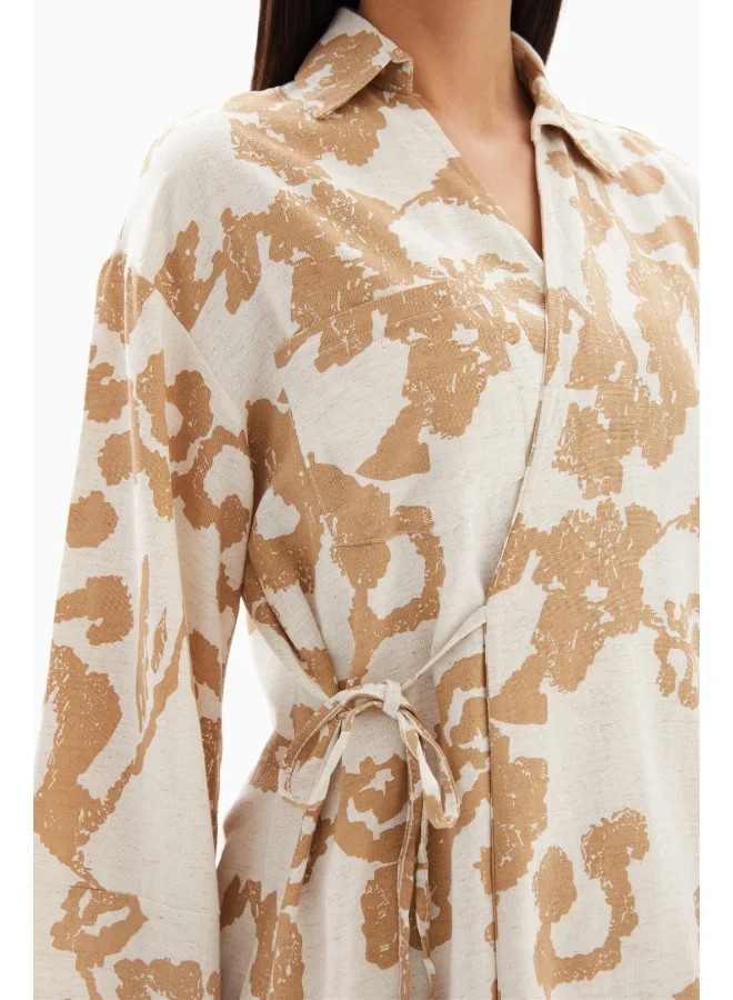 Wecre8 Beige Abstract Printed Set of Blouse with Trousers