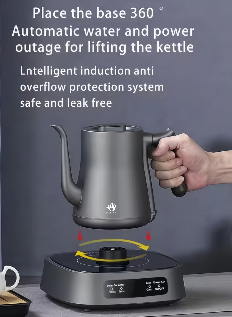 نيهاو غلاية متعددة الوظائف بزاوية مرنة V60 لغلي القهوة، تعبئة تلقائية للماء، مضخة قاع كهربائية أوتوماتيكية، غلاية غلي سريعة، وعاء قهوة ووعاء شاي، سعة 1000 مل، 1000 واط، تعديل درجة الحرارة بعجلة مع شاشة رقمية LED، عزل تلقائي، مادة فولاذية مقاومة للصدأ 304، مناسبة للاستخدام في المنزل والمكتب - رمادي داكن - Image 3