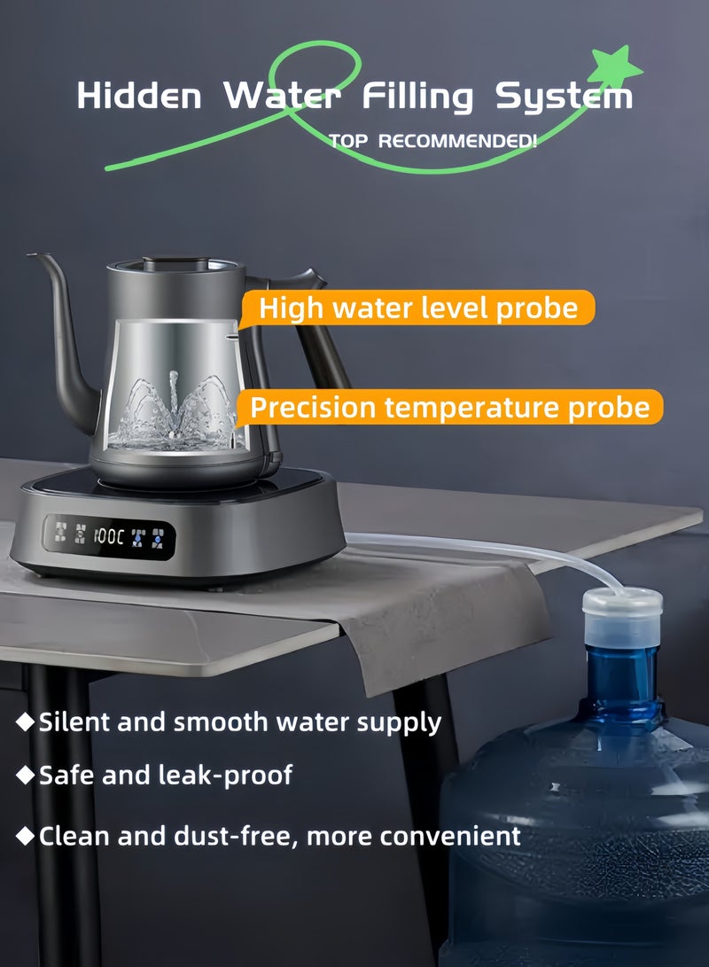 نيهاو غلاية متعددة الوظائف بزاوية مرنة V60 لغلي القهوة، تعبئة تلقائية للماء، مضخة قاع كهربائية أوتوماتيكية، غلاية غلي سريعة، وعاء قهوة ووعاء شاي، سعة 1000 مل، 1000 واط، تعديل درجة الحرارة بعجلة مع شاشة رقمية LED، عزل تلقائي، مادة فولاذية مقاومة للصدأ 304، مناسبة للاستخدام في المنزل والمكتب - رمادي داكن - Image 2