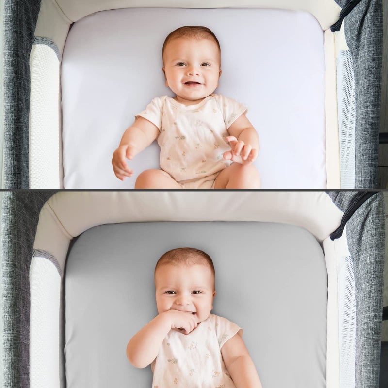 Biloban Baby Bassinet Sheets 4 Pack Compatible with SNOO Smart Sleeper and Chicco LullaGo Anywhere Portable Bassinet, Ultra Soft & Skin-Friendly, Grey and White - Image 5