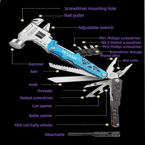 Fesasn Upgraded Adjustable Wrench Multitool Hammer, 18 in 1 Pocket Multi Tool Pliers, All-in-One Survival Camping Multi Tool Apply to Survival, Camping and Everyday Use - Image 3