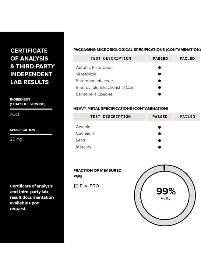 Toniiq Ultra High Purity Pqq Capsules - 99%+ Highly Purified And Bioavailable - 120 Capsules - 20Mg Concentrated Formula - Pyrroloquinoline Quinone Supplement  - Image 5