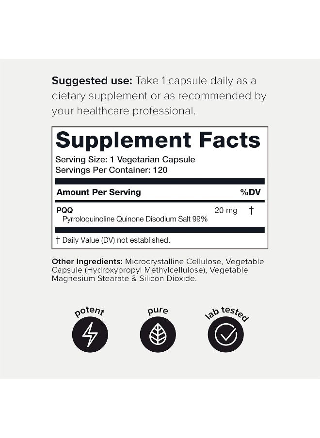 Toniiq Ultra High Purity Pqq Capsules - 99%+ Highly Purified And Bioavailable - 120 Capsules - 20Mg Concentrated Formula - Pyrroloquinoline Quinone Supplement  - Image 2