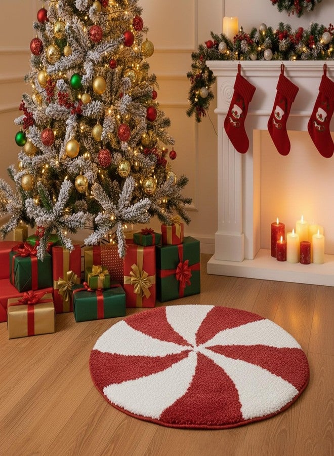 REFGY Christmas Bath Rugs for Bathroom Decor Red Christmas Candy Rug Candy Bath Mat Extra Soft Absorbent,Winter Themed Xmas Round Bathroom Rug for Holiday Décor - Image 1