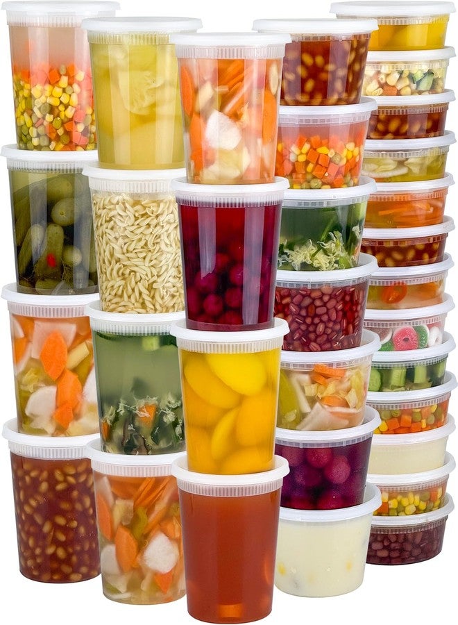 Dipoo 60 Sets (120-Piece) Deli Containers with Lids, 32/16/8 oz X 20 Set Each, Leak-Proof & BPA Free Airtight Takeout Plastic Food Storage Containers for Soup, Freezer/Microwave/Dishwasher Safe - Image 1