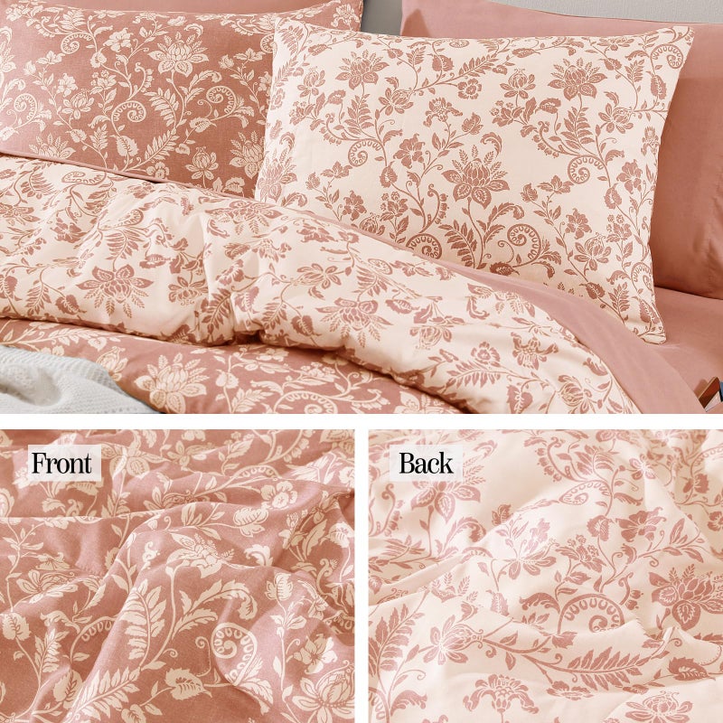 BLOOMHAVEN Queen Comforter Set -7 Pieces Clay Pink Floral Comforter Set for All Seasons, Bed in a Bag Queen with Botanical Flowers Comforter, Sheets, Pillowcases & Shams - Image 5