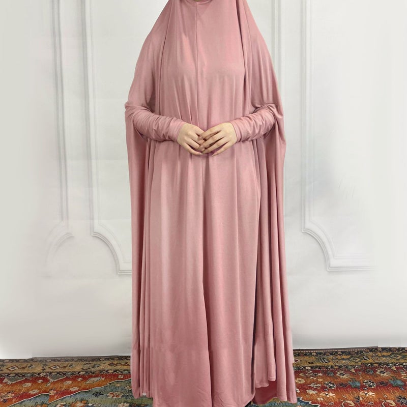 Cross-border Dubai womens solid color hooded dress milk silk bat sleeve womens clothing spot wholesale 5#Khaki - Image 4