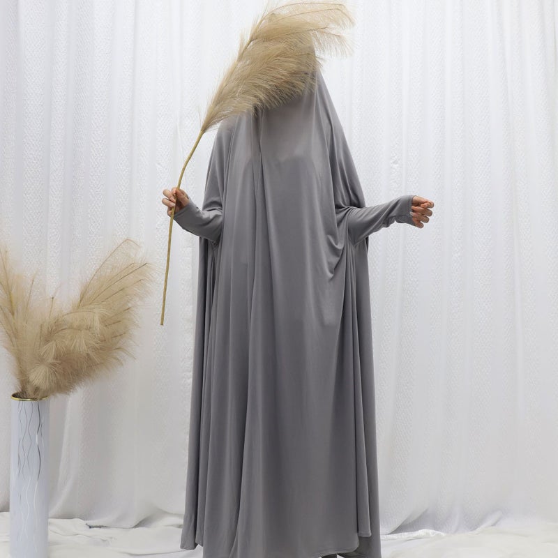 Cross-border Dubai womens solid color hooded dress milk silk bat sleeve womens clothing spot wholesale 5#Khaki - Image 2