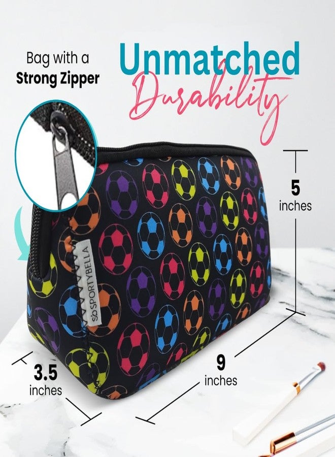 Sportybella Soccer Gifts for Girls, Cosmetic Bag, Makeup Bags Gifts for Soccer Lovers Team Gifts, Soccer Gift for Women, Travel Waterproof Toiletry Bag Organizer, Girls Soccer Accessories, Black - Image 2