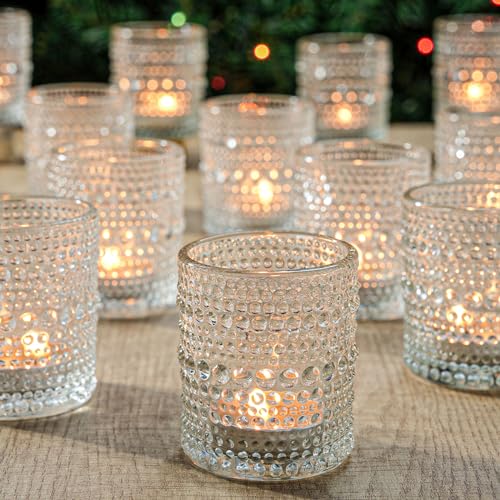 TRIRITE 24 Pack Votive Candle Holders for Wedding Candle, Clear Glass DIY Wax Filling Romance Tealight Candle Holders, Tea Light Candles Holder for Home Table Decoration - Image 1