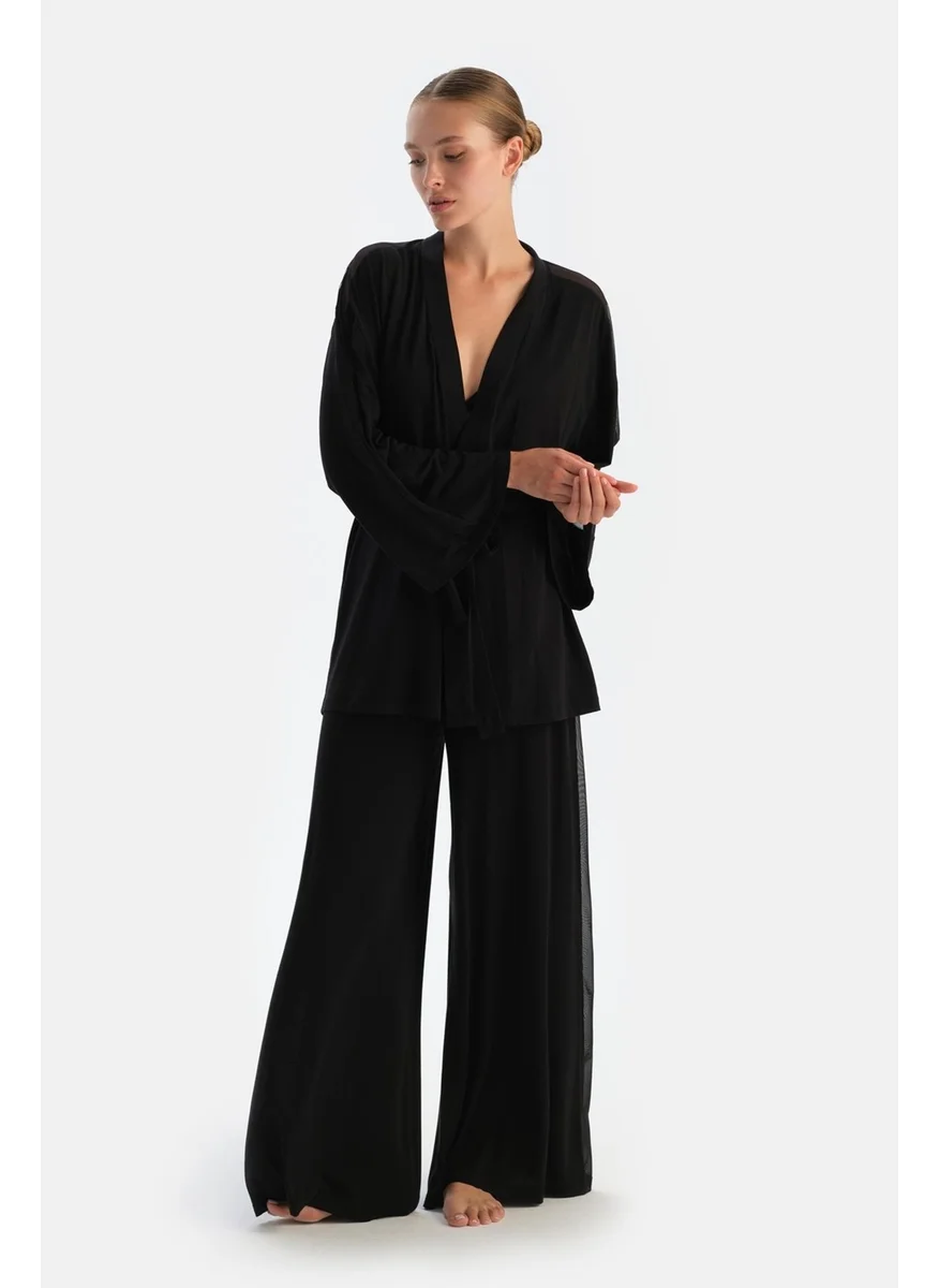 داجي Black Side Tulle Detailed Dressing Gown