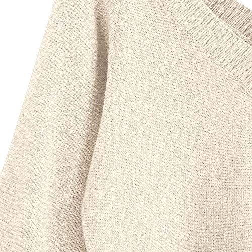 ZAFUL Women's Cropped Sweater V-Neck Long Sleeve Crop Sweater Pullover Jumper Knit Top (1-Apricot, S) - Image 3