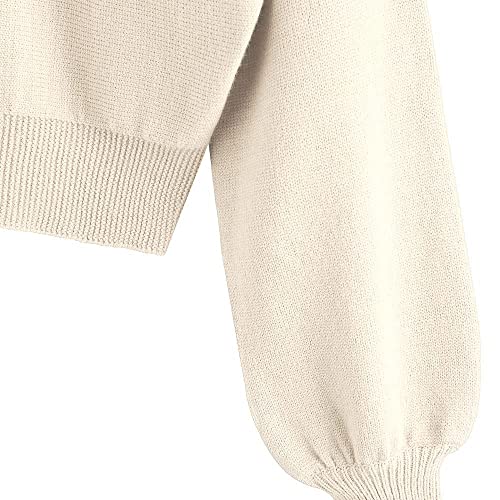 ZAFUL Women's Cropped Sweater V-Neck Long Sleeve Crop Sweater Pullover Jumper Knit Top (1-Apricot, S) - Image 4