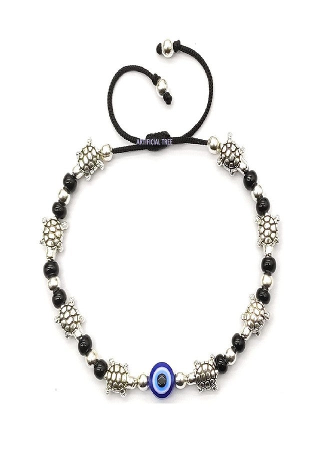 ARTIFICIAL TREE Handmade Nazariya TORTOISE & Evil Eye Charms Black Thread Bracelet Adjustable| Nazar Battu | for Women, Men, Girls & Boys 1 Piece(AT GIRLS BRCT 046) - Image 1