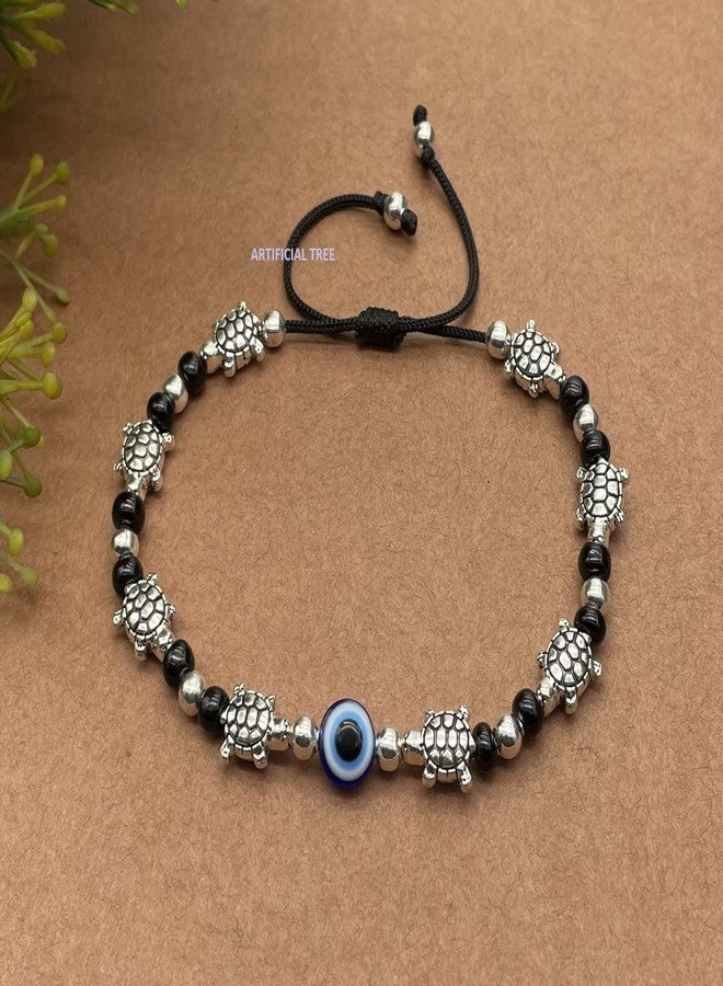 ARTIFICIAL TREE Handmade Nazariya TORTOISE & Evil Eye Charms Black Thread Bracelet Adjustable| Nazar Battu | for Women, Men, Girls & Boys 1 Piece(AT GIRLS BRCT 046) - Image 3