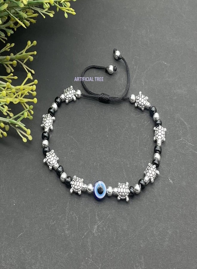 ARTIFICIAL TREE Handmade Nazariya TORTOISE & Evil Eye Charms Black Thread Bracelet Adjustable| Nazar Battu | for Women, Men, Girls & Boys 1 Piece(AT GIRLS BRCT 046) - Image 5